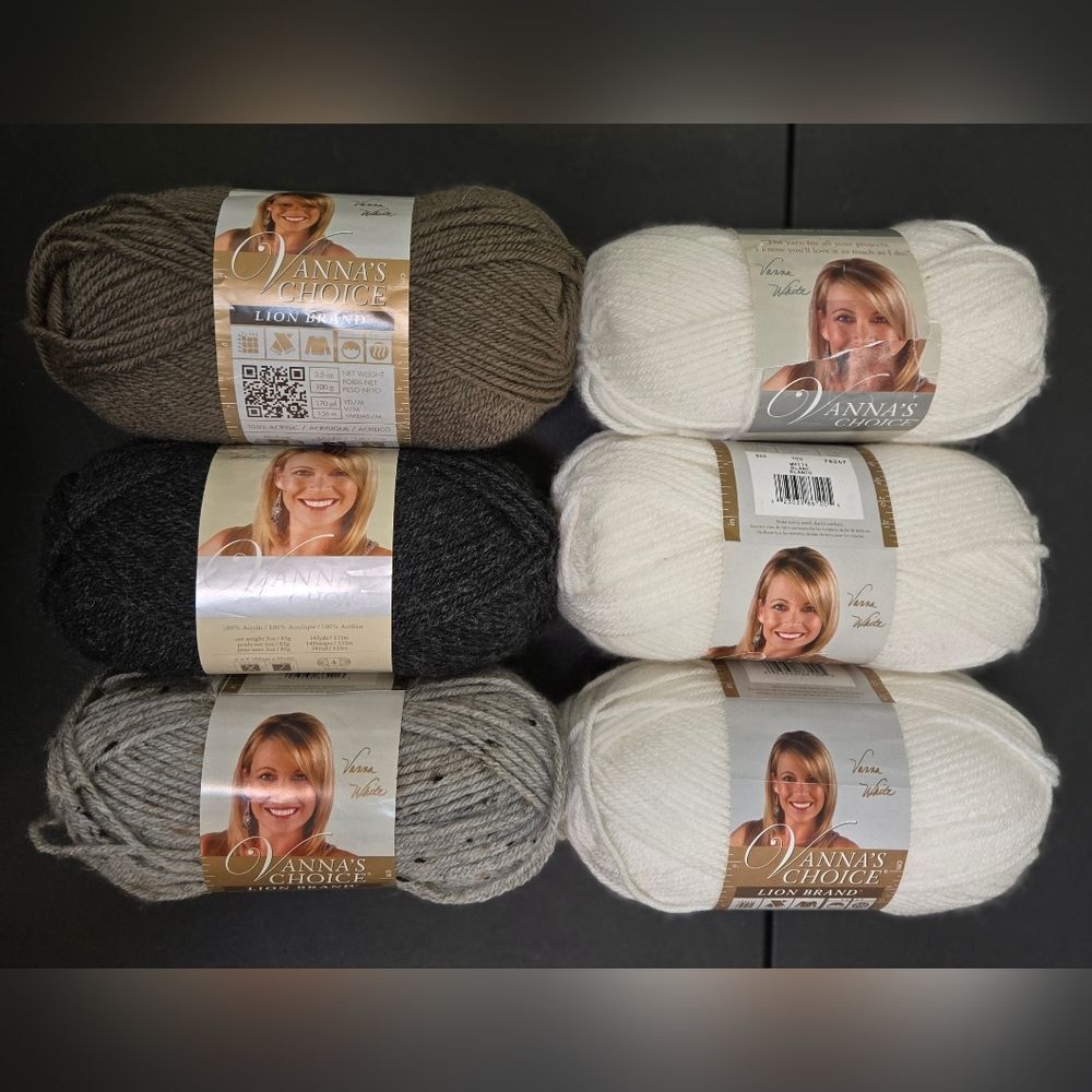 Vanna's Choice Yarn Lot Of 6 Skeins - Neutral Tones